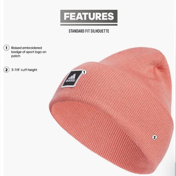 Adidas Wide Cuff Beanie Mens & Womens Color:Coral (NWT) - Picture 2 of 3